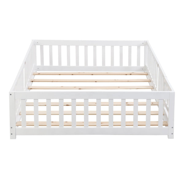 English Elm Twin Pine Wood Floor Bed with Safety Guardrails and Door for Kids Bedroom W495123240