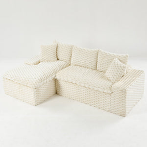 English Elm White Turtle Velvet Convertible Sofa: Stylish L-Shape Twin-Seat With Left Chaise For Cozy Lounging W3371S00037-GIGA