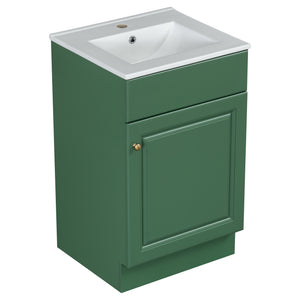 English Elm Christopher Knight Home® - 20" Bathroom Vanity with Ceramic Sink and Soft-Close Door, Gold Knob, Adjustable Shelf Storage Green N759P237946F