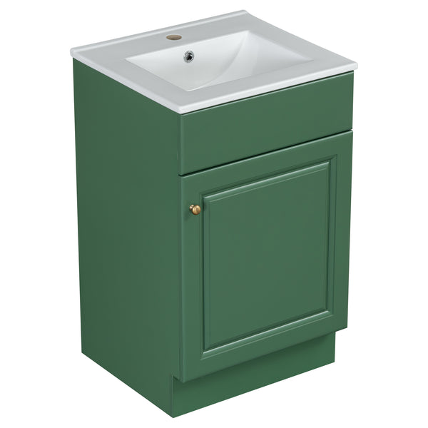 English Elm Christopher Knight Home® - 20" Bathroom Vanity with Ceramic Sink and Soft-Close Door, Gold Knob, Adjustable Shelf Storage Green N759P237946F