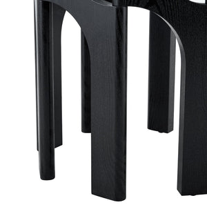 English Elm Round Tempered Glass Dining Table Sculptural Geometric Mdf Base Seats Four Compact Black W3875P387177
