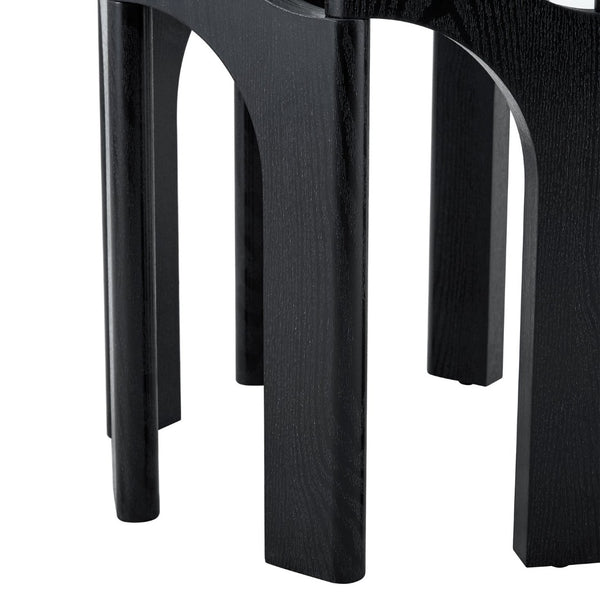 English Elm Round Tempered Glass Dining Table Sculptural Geometric Mdf Base Seats Four Compact Black W3875P387177