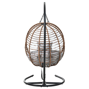 English Elm U_style Wicker Hanging Egg Chair with Stand Foldable Indoor Outdoor Swing Seat Brown+Gray N711P389503G