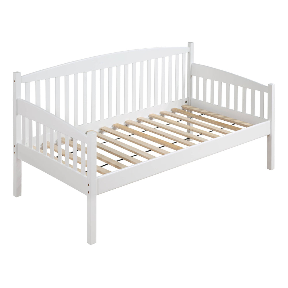English Elm White Twin Daybed with Slatted Back, 13-Slat Support System, 12" Clearance, Pine Frame, Minimalist Elegance B062S00451