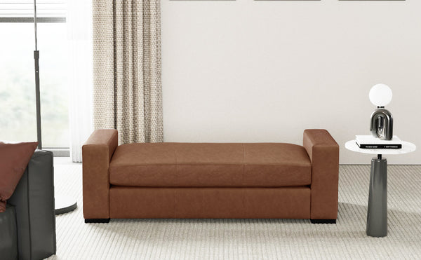 English Elm Christopher Knight Home® - Stylish Faux Leather Ottoman with Armrests — Water‑Resistant, Scratch‑Resistant, Modern Accent Seat loveseat Brown PU N769P294937D