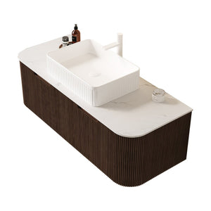 English Elm Dina Floating Bathroom Vanity with Crystal Glass Basin and Sintered Stone Top Dark Walnut,White W2615S00167