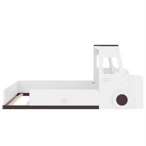 English Elm Twin Car Shaped Floor Bed with Storage Drawers and Built in Desk for Kids W1580P396323
