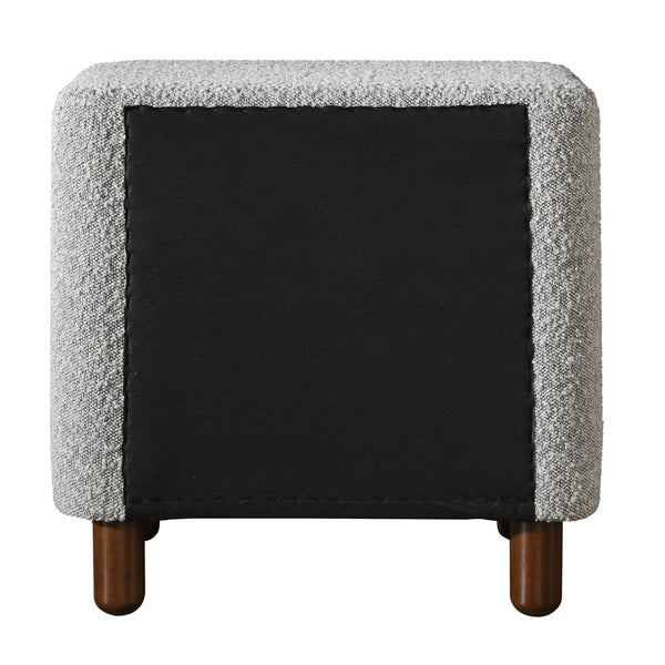 English Elm Grey Boucle Curved 2-Drawer Upholstered Nightstand with Wooden Legs — Midcentury Chic Storage Accent B062P209004
