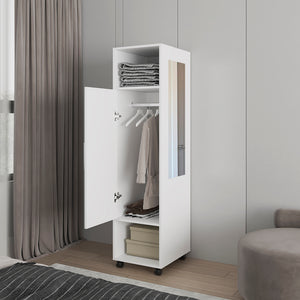 English Elm Wardrobe Boston White Engineered Wood Closet with Mirror, Rod & Two Shelves for Bedroom Storage B092P225203