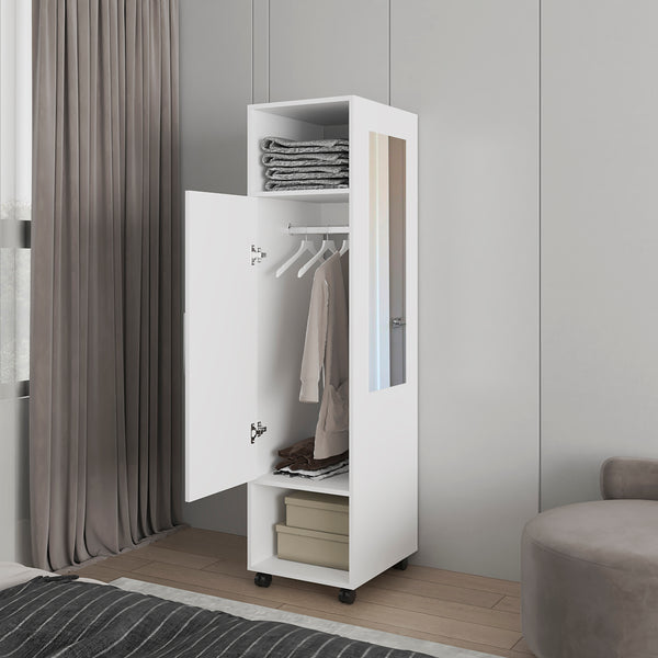English Elm Wardrobe Boston White Engineered Wood Closet with Mirror, Rod & Two Shelves for Bedroom Storage B092P225203