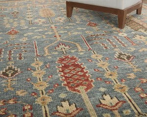 Feizy Rugs Carrington Hand Knotted Premium Wool Rug With Traditional Oushak Motifs And Elegant Fringe Accents Blue,Red,Gold Wool 9826499fblurste50