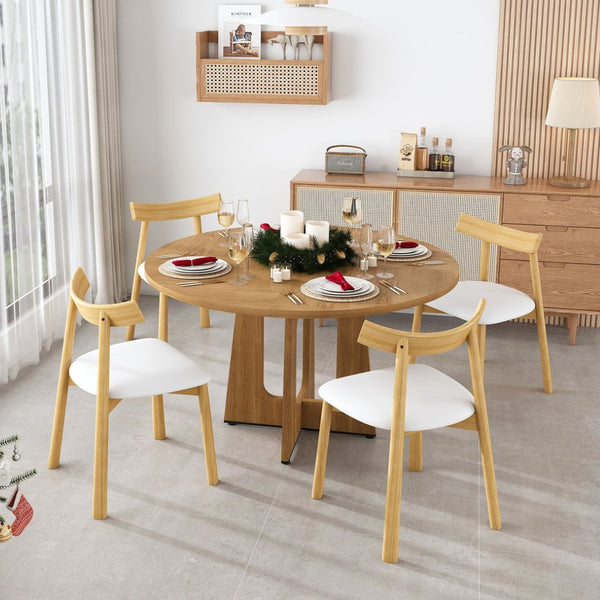 English Elm Round Farmhouse Dining Table Seats Four with Warm Oak Grain Finish for Kitchen Nook W2700P415283