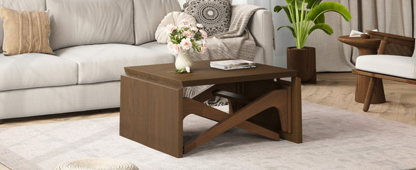 English Elm Transformer Solid Wood Convertible Table Adjustable Height Expandable Top for Small Spaces Walnut N735P406282D