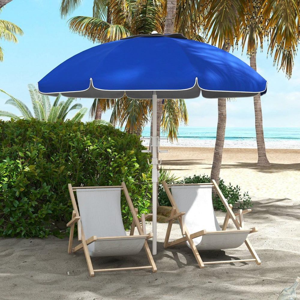English Elm Outsunny 5.7' Portable Beach Umbrella With Uv40+ Protection, Adjustable Height & Built-In Cup Holders W2225P200535-GIGA