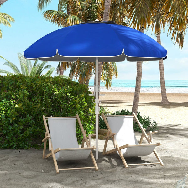 English Elm Outsunny 5.7' Portable Beach Umbrella With Uv40+ Protection, Adjustable Height & Built-In Cup Holders W2225P200535-GIGA