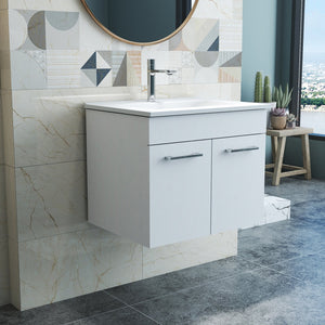 English Elm 24-Inch Modern Bathroom Vanity With Sink Combo - Wall-Mounted Storage, Soft-Close Doors & Glossy Finish W3151S00024