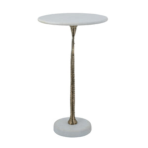 English Elm 14x14x24" Round Marble Top Side Table Sculptural Gold Palm Pedestal Accent Piece W2078P461588