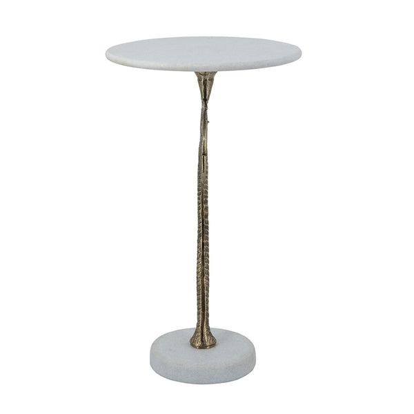 English Elm 14x14x24" Round Marble Top Side Table Sculptural Gold Palm Pedestal Accent Piece W2078P461588