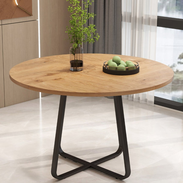 English Elm 43.3" Round Mdf Dining Table Seats Six with X Base Modern Minimalist Kitchen W1727P426752