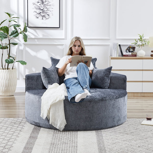 English Elm 55''L Chenille sponge single sofa sleeper chair — no assembly, ultra-soft chenille, plush backrest pillow comfort for living room relaxation Grey W834P221026
