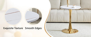 English Elm Round Faux Marble Tulip Dining Table Mid Century Pedestal Base for Compact Kitchens Gold+White W2920P395717