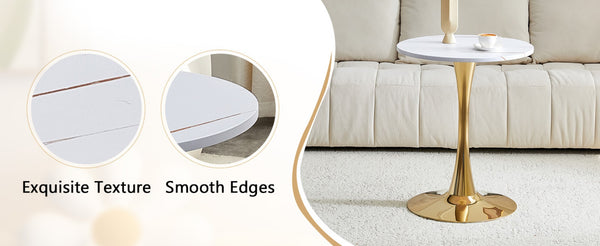 English Elm Round Faux Marble Tulip Dining Table Mid Century Pedestal Base for Compact Kitchens Gold+White W2920P395717