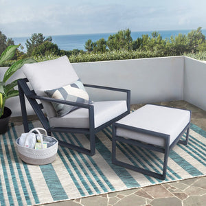 English Elm Aluminum Patio Lounger Set with Ottoman, Waterproof Cushions, Rust-Resistant Frame, Modern Black/Grey Comfort W1889P379076