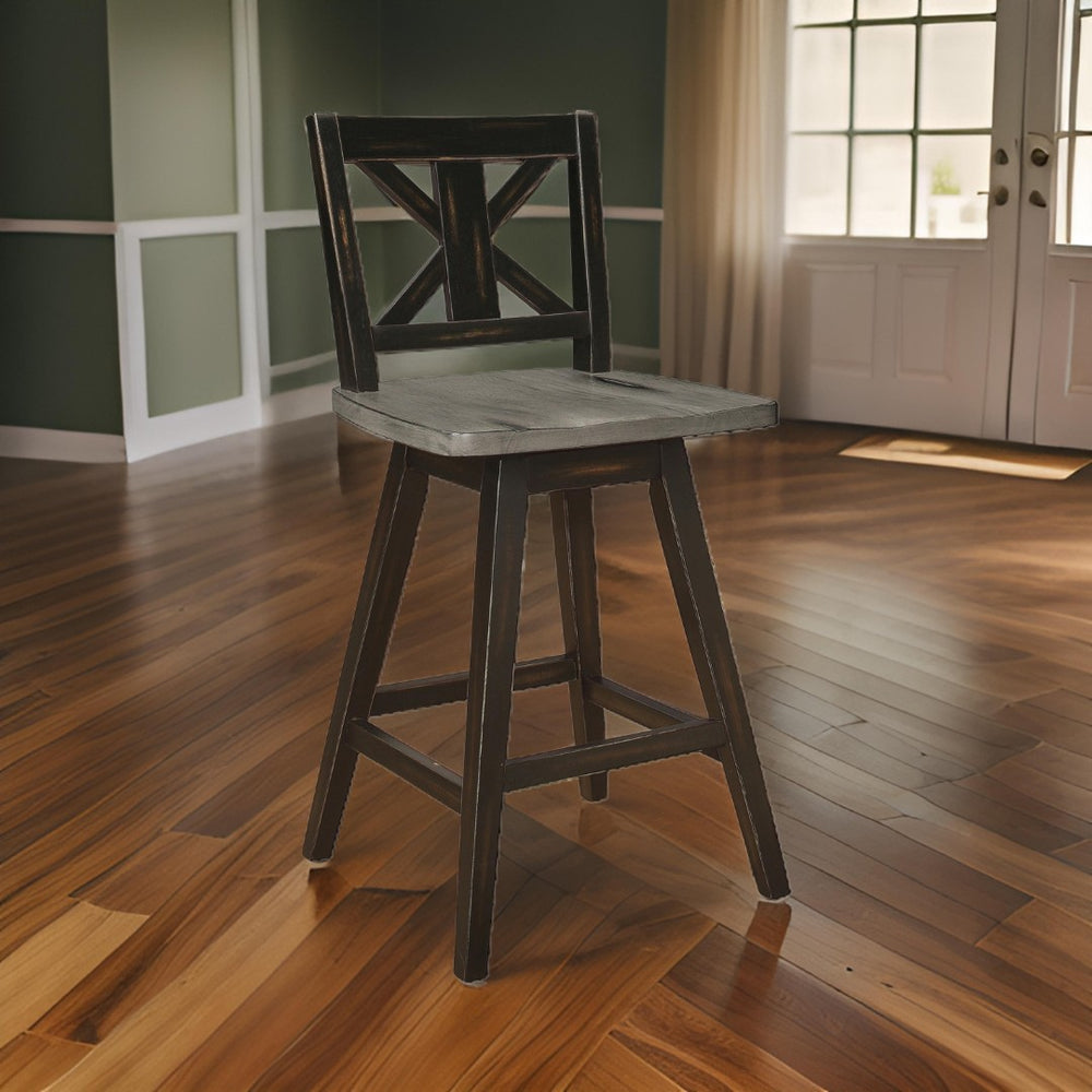 English Elm Farmhouse Swivel Barstools with X Back Solid Wood Frame for Kitchen Islands Set of 2 B056P416787