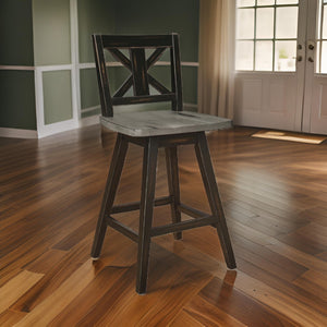 English Elm Farmhouse Swivel Barstools with X Back Solid Wood Frame for Kitchen Islands Set of 2 B056P416787