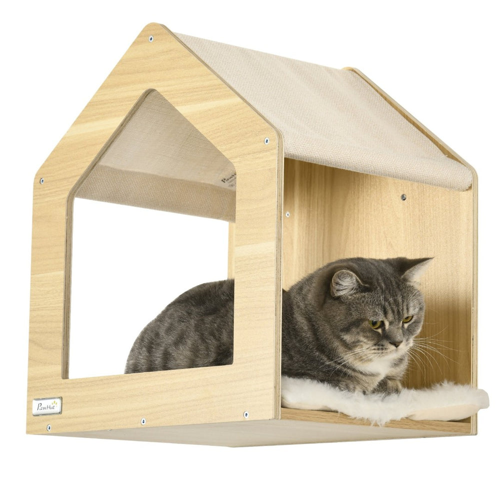 English Elm Pawhut Wall Mounted Cat Climbing Set with Hammock Perches Scratching Post and Plush Nest W2225P229218