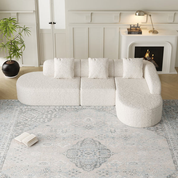 English Elm 111.8-Inch L-Shaped Curved Modular Sofa - Modern Lychee-Textured Fabric With 3 Pillows For Comfort W834S00540