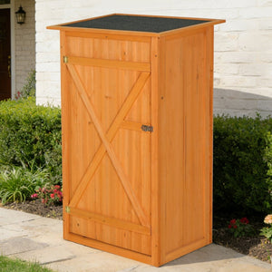 English Elm Outdoor Solid Wood Storage Shed with Lockable Door and Adjustable Shelves for Backyard W3921P409955