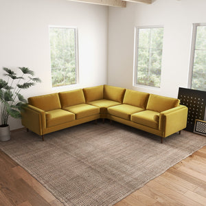 English Elm Ashcroft Furniture - Amber Velvet Corner Sectional Sofa - Mid-Century Yellow Upholstery, Solid Wood Frame, Removable Cushions B183S00071