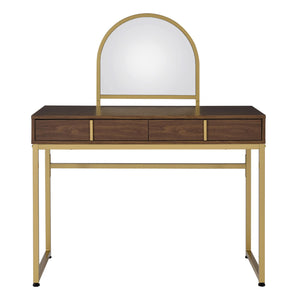 English Elm 2 Drawers Vanity Desk With Mirror & Jewelry Tray – Elegant Walnut & Gold Design For Compact Spaces B016P317505