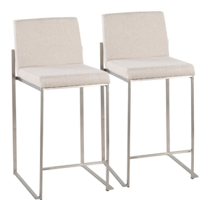 English Elm Fuji High Back Counter Stools Set Of 2 - Stylish Beige Fabric & Stainless Steel, Modern Comfort For Home B202P221957