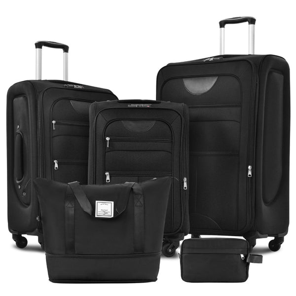 English Elm Softside Expandable Spinner Luggage Set with Tsa Lock Duffel Polyester Travel Black N732P201004B