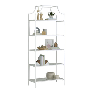 English Elm Bookcase, Elegant White Design With 5 Tempered Glass Shelves For Stylish Storage And Display B356P367938