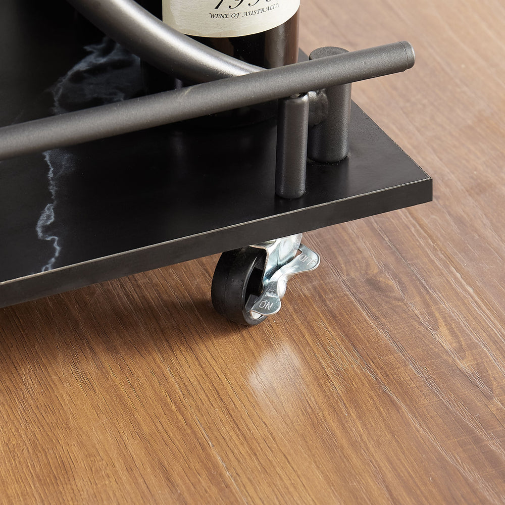 English Elm Black Elegant 2-Tier Bar Cart with Gold Frame, Faux Marble Shelves, Wine Rack & Locking Wheels W2167P177331