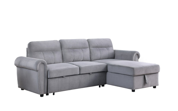 English Elm Augusto Velvet Sleeper Sectional with Storage Chaise and Nailhead Trim Detail B2749S00059