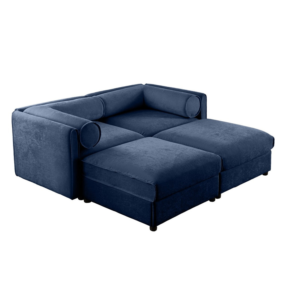English Elm Stylish Blue Chenille 2-Seater Sofa With Modern Storage Ottomans, Ergonomic Design & Easy Assembly W714S01048-GIGA