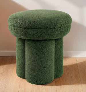 English Elm Round Plush Accent Stool with Teddy Shearling Upholstery, Cozy Contemporary Ottoman Bench Appeal Green 18 L x 18 W x 20 H B2741P388379