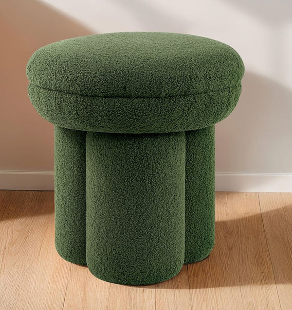 English Elm Round Plush Accent Stool with Teddy Shearling Upholstery, Cozy Contemporary Ottoman Bench Appeal Green 18 L x 18 W x 20 H B2741P388379