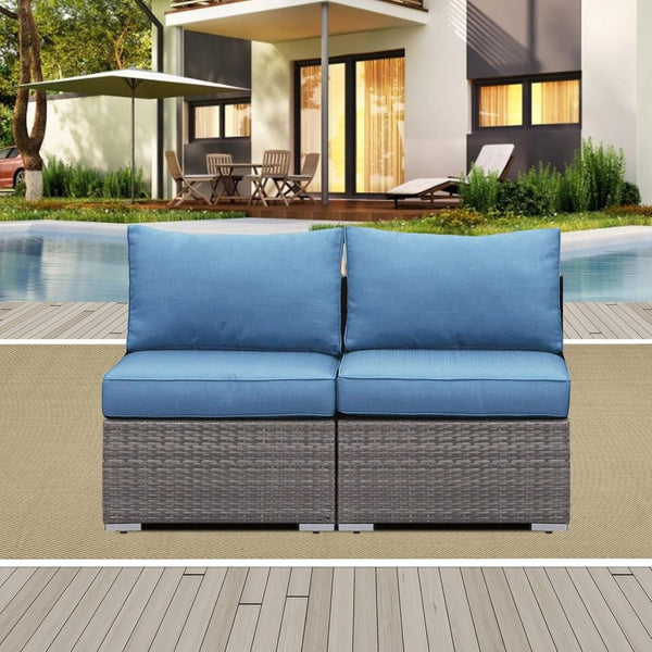English Elm 59.8"width Outdoor Pe Rattan Modular Loveseat Set with Weather Resistant Cushions B082P455123