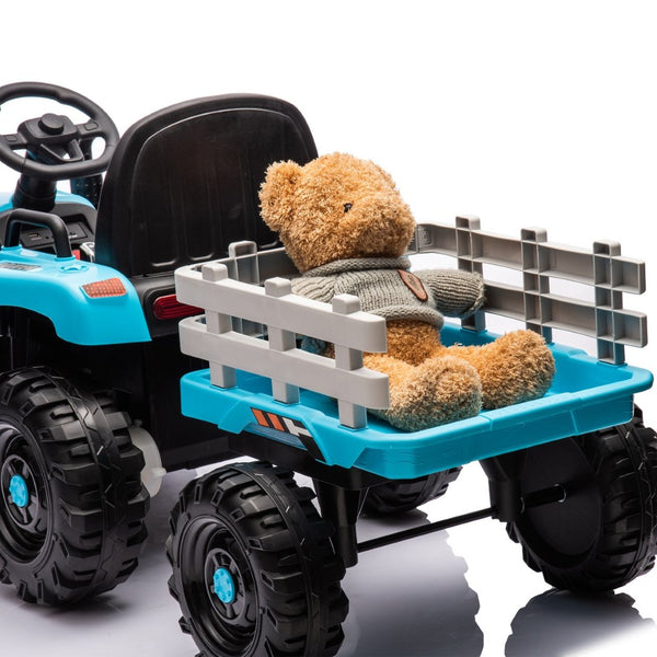 English Elm Ride on Electric Tractor Toy with Trailer 24v 400w Dual Motors Remote Control Led Blue W1578P193906