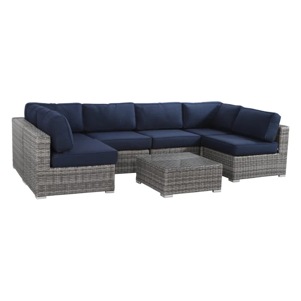 English Elm All-Weather Wicker 7-Piece Outdoor Sectional Sofa Set With Premium Cushions - Effortless Comfort & Style B120S00092