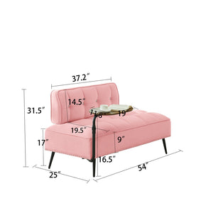 English Elm 54-inch Velvet Tufted Loveseat with Rotating Tray Table Nailhead Trim Compact Seating Pink W1359P438326