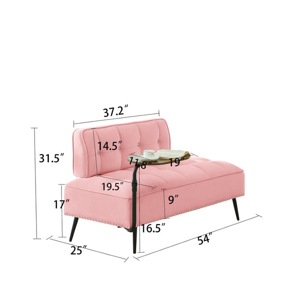 English Elm 54-inch Velvet Tufted Loveseat with Rotating Tray Table Nailhead Trim Compact Seating Pink W1359P438326