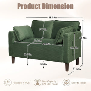 English Elm 48" Corduroy Compact Loveseat with Side Pocket Solid Wood Frame for Small Spaces Dark Green W2715P409866
