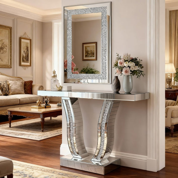 English Elm Large Frameless Beveled Mirror Rectangular Wall Hung Accent for Any Room Decor W1445P370443