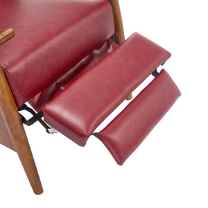 English Elm COOLMORE Mid-Century Recliner Armchair with Footrest, Plush Foam Cushion, Solid Wood Frame Comfort WINE RED W1539P210124